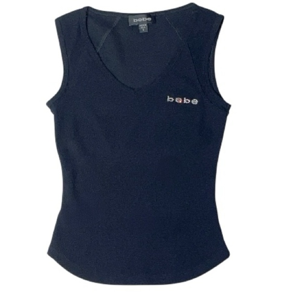 bebe Black Rhinestone Logo Tank Top - Picture 6 of 14